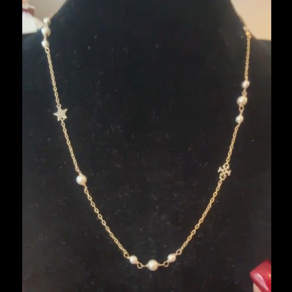 New Tory Burch Elegant Gold double t and star with pearl gold plated necklace - Picture 5 of 5